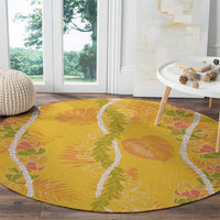 Hawaii Maile Lei Round Carpet With Yellow Monstera Pattern