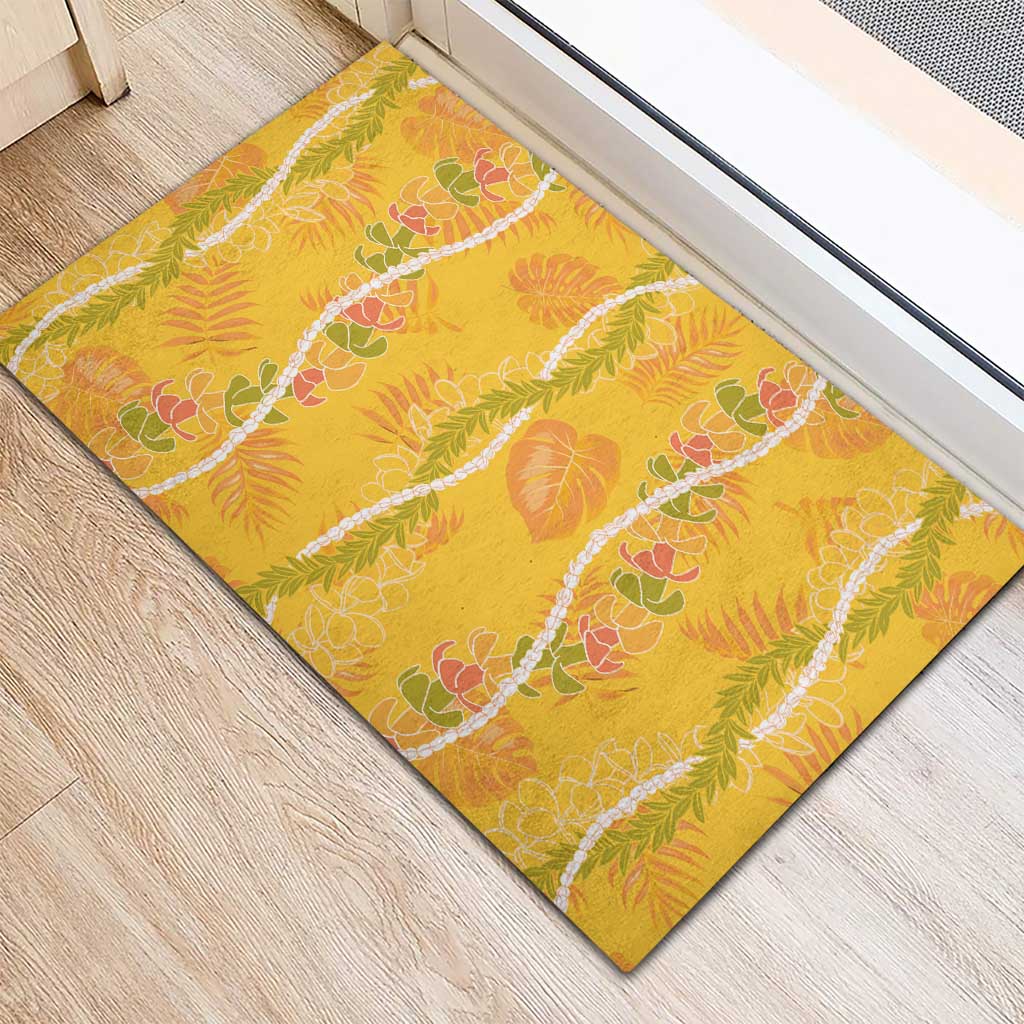Hawaii Maile Lei Rubber Doormat With Yellow Monstera Pattern