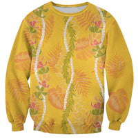 Hawaii Maile Lei Sweatshirt With Yellow Monstera Pattern