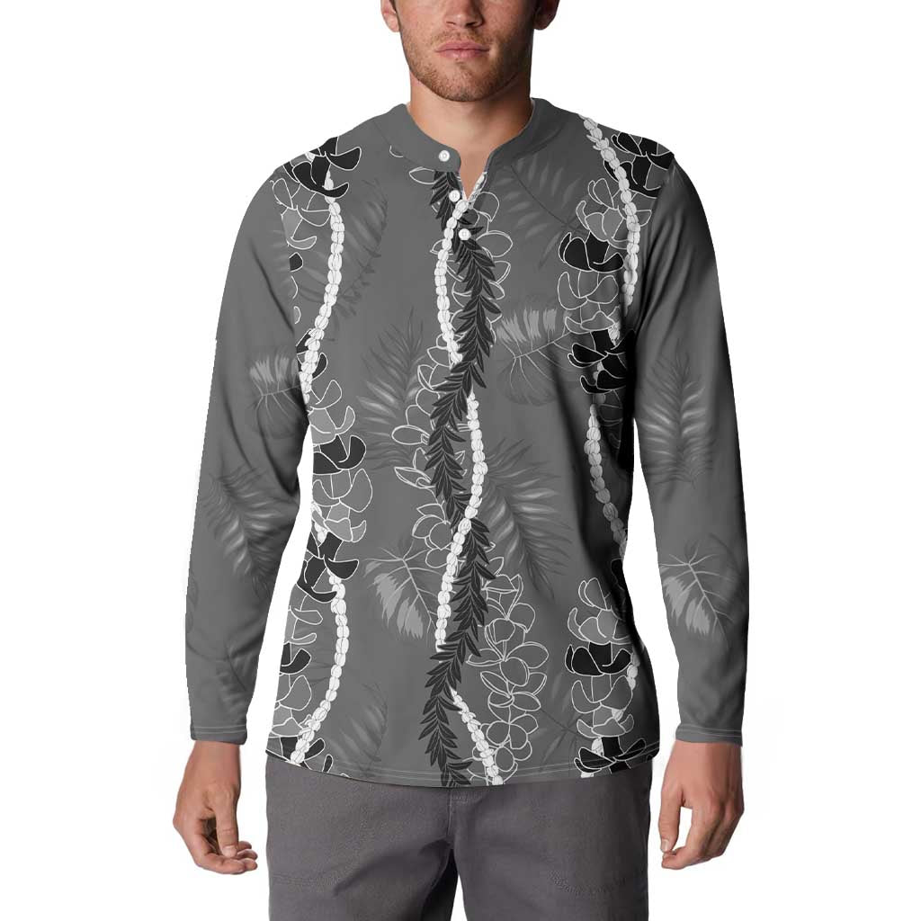 Hawaii Maile Lei Button Sweatshirt With Gray Monstera Pattern