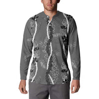 Hawaii Maile Lei Button Sweatshirt With Gray Monstera Pattern