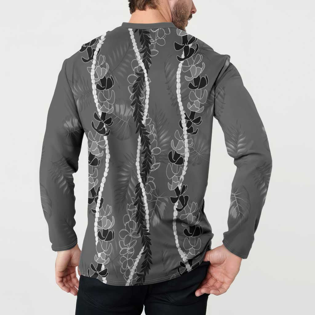 Hawaii Maile Lei Button Sweatshirt With Gray Monstera Pattern