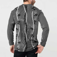 Hawaii Maile Lei Button Sweatshirt With Gray Monstera Pattern