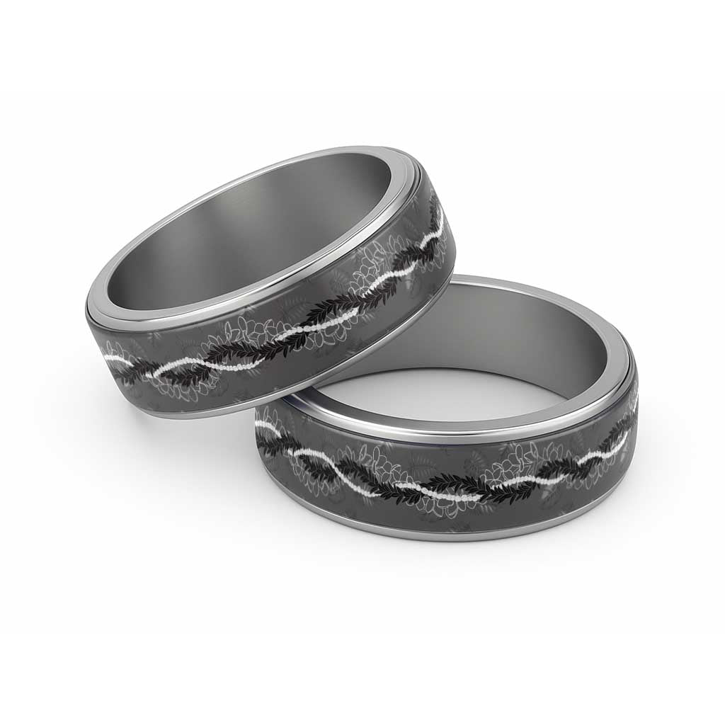 Hawaii Maile Lei Classic Ring With Gray Monstera Pattern - Polynesian Pride
