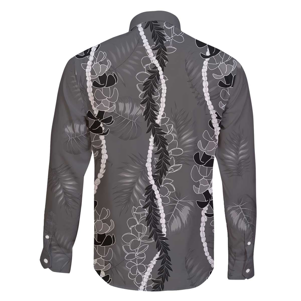 Hawaii Maile Lei Family Matching Off The Shoulder Long Sleeve Dress and Hawaiian Shirt With Gray Monstera Pattern