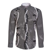 Hawaii Maile Lei Long Sleeve Button Shirt With Gray Monstera Pattern LT05 Unisex Gray - Polynesian Pride
