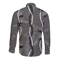 Hawaii Maile Lei Long Sleeve Button Shirt With Gray Monstera Pattern LT05 - Polynesian Pride