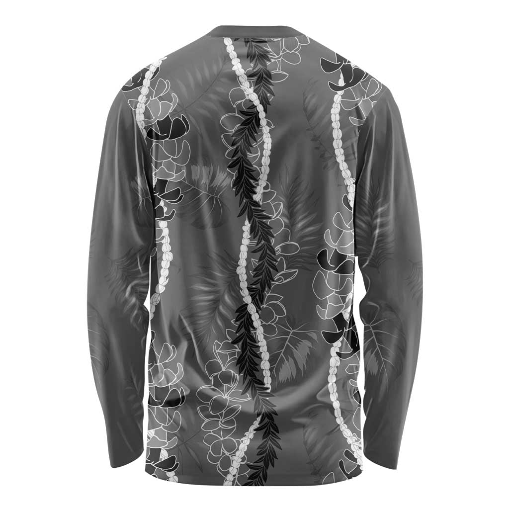 Hawaii Maile Lei Long Sleeve Shirt With Gray Monstera Pattern
