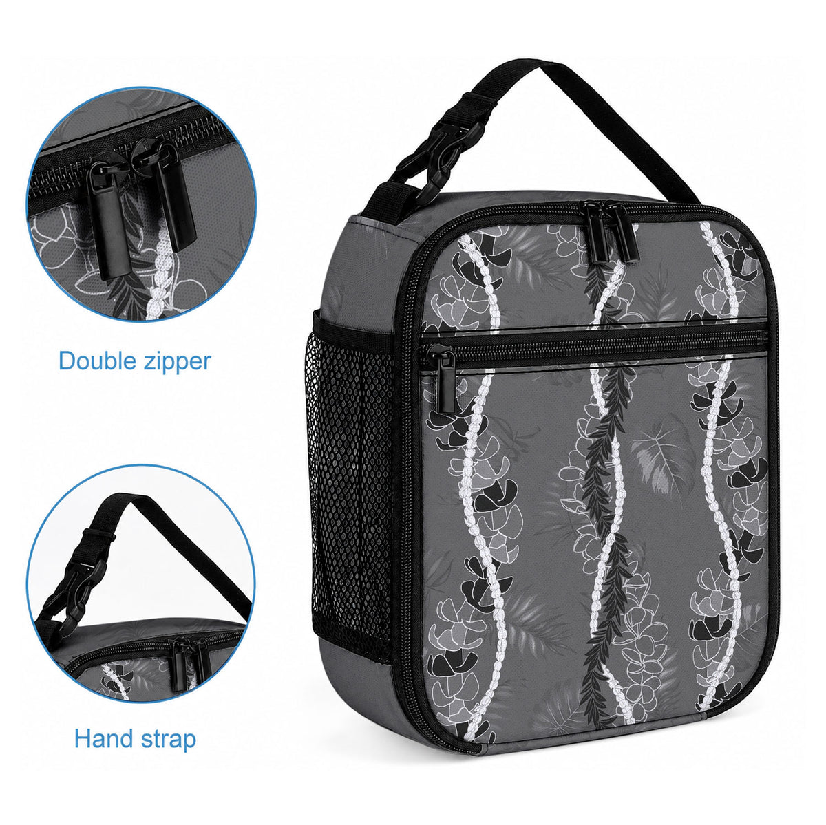 Hawaii Maile Lei Lunch Bag With Gray Monstera Pattern LT05 - Polynesian Pride