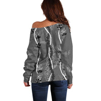 Hawaii Maile Lei Off Shoulder Sweater With Gray Monstera Pattern