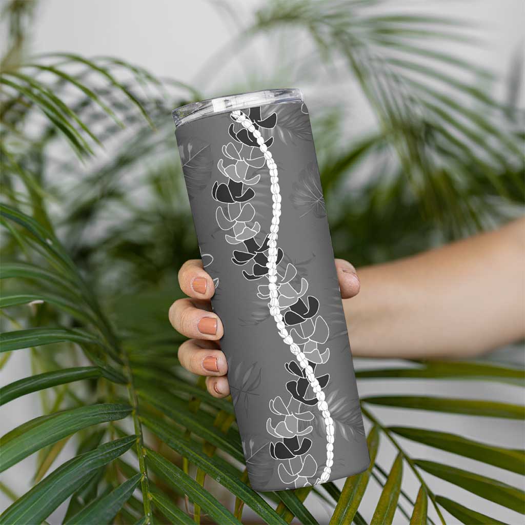 Hawaii Maile Lei Skinny Tumbler With Gray Monstera Pattern