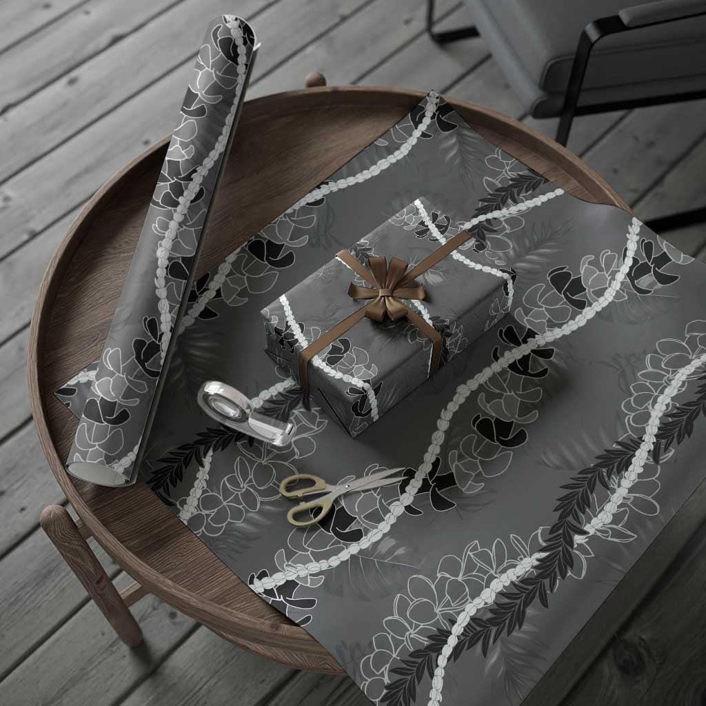 Hawaii Maile Lei Wrapping Paper With Gray Monstera Pattern - Polynesian Pride