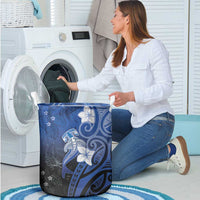 Polynesia Hammerhead Shark Laundry Basket Blue Tribal Pattern With Plumeria - Polynesian Pride