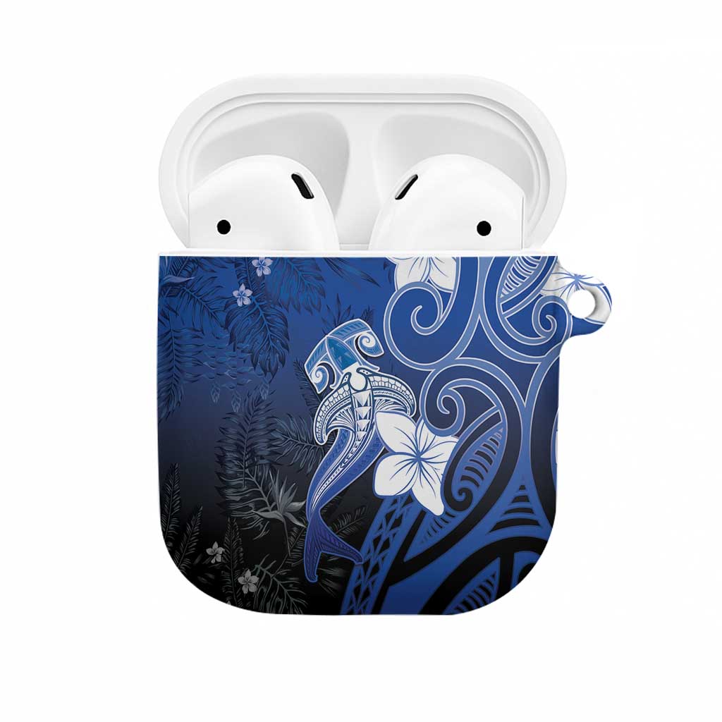Polynesia Hammerhead Shark AirPods Case Blue Tribal Pattern With Plumeria - Polynesian Pride