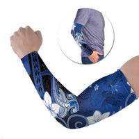 Polynesia Hammerhead Shark Arm Sleeves Blue Tribal Pattern With Plumeria - Polynesian Pride