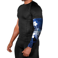 Polynesia Hammerhead Shark Arm Sleeves Blue Tribal Pattern With Plumeria - Polynesian Pride