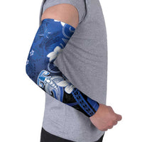 Polynesia Hammerhead Shark Arm Sleeves Blue Tribal Pattern With Plumeria - Polynesian Pride
