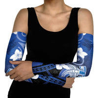 Polynesia Hammerhead Shark Arm Sleeves Blue Tribal Pattern With Plumeria - Polynesian Pride