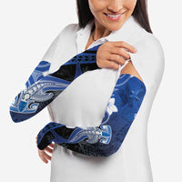 Polynesia Hammerhead Shark Arm Sleeves Blue Tribal Pattern With Plumeria - Polynesian Pride