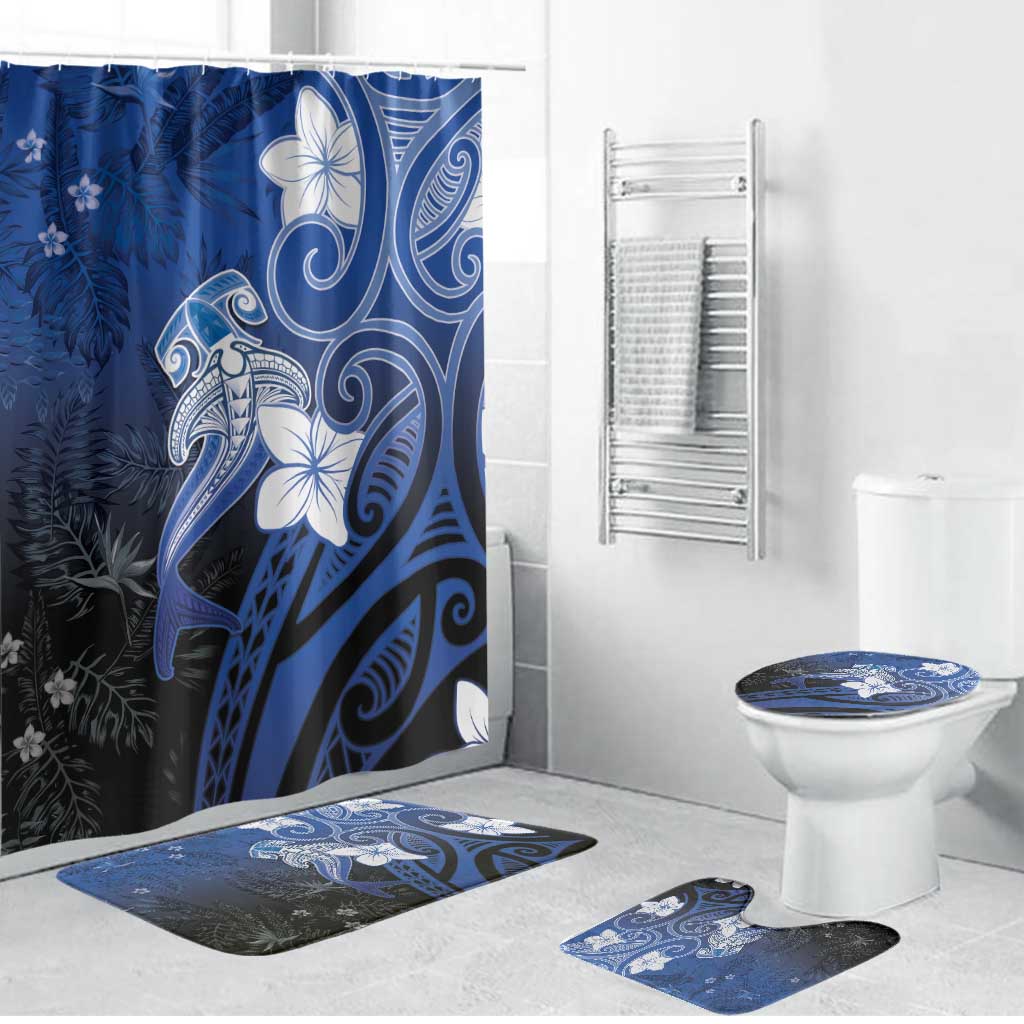 Polynesia Hammerhead Shark Bathroom Set Blue Tribal Pattern With Plumeria LT05 Bathroom Set (4 pcs) Blue - Polynesian Pride