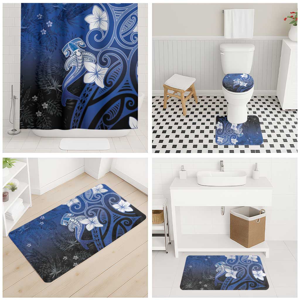 Polynesia Hammerhead Shark Bathroom Set Blue Tribal Pattern With Plumeria LT05 - Polynesian Pride