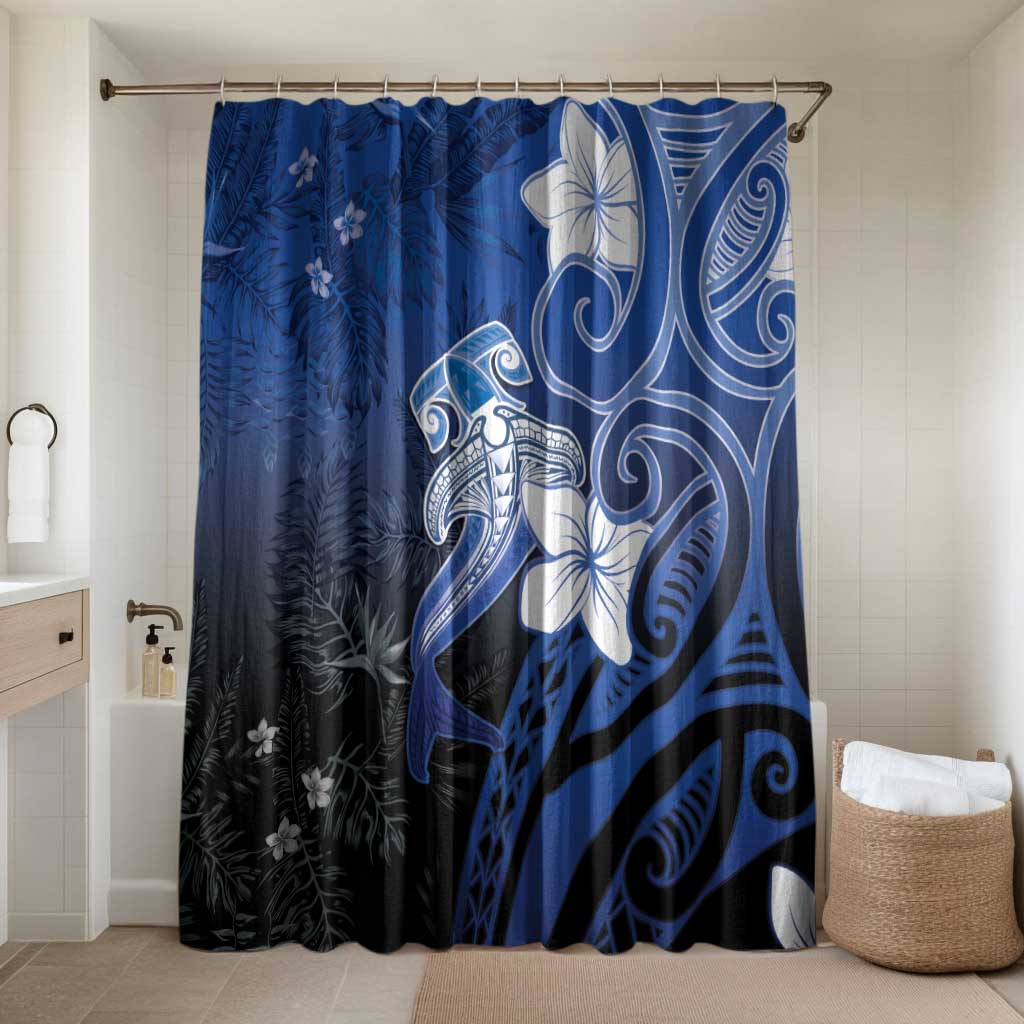 Polynesia Hammerhead Shark Bathroom Set Blue Tribal Pattern With Plumeria LT05 Shower Curtain Only Blue - Polynesian Pride