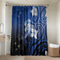 Polynesia Hammerhead Shark Bathroom Set Blue Tribal Pattern With Plumeria LT05 Shower Curtain Only Blue - Polynesian Pride