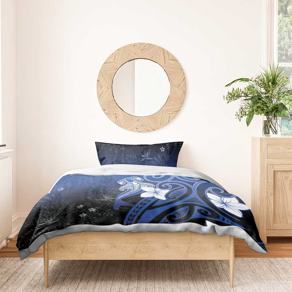 Polynesia Hammerhead Shark Bedding Set Blue Tribal Pattern With Plumeria - Polynesian Pride