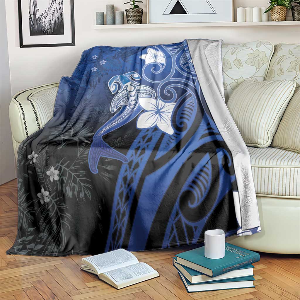 Polynesia Hammerhead Shark Blanket Blue Tribal Pattern With Plumeria LT05 Blue - Polynesian Pride