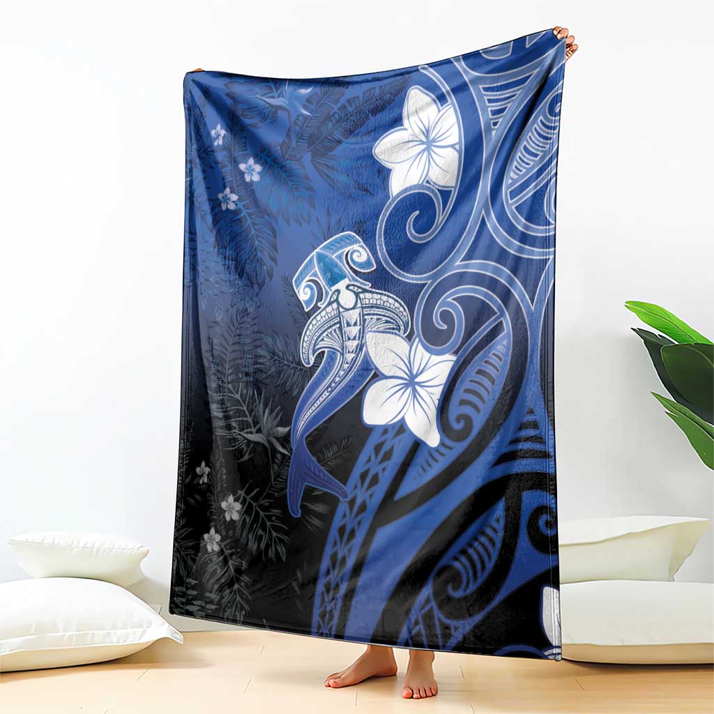 Polynesia Hammerhead Shark Blanket Blue Tribal Pattern With Plumeria LT05 - Polynesian Pride