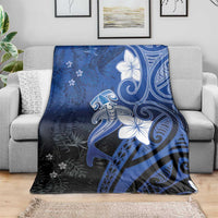 Polynesia Hammerhead Shark Blanket Blue Tribal Pattern With Plumeria LT05 - Polynesian Pride