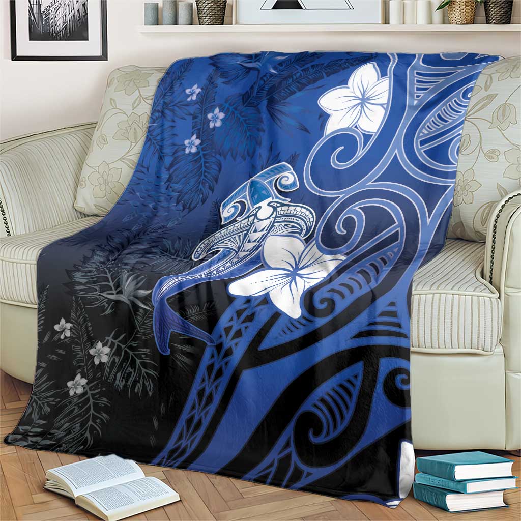 Polynesia Hammerhead Shark Blanket Blue Tribal Pattern With Plumeria LT05 - Polynesian Pride