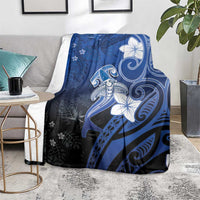 Polynesia Hammerhead Shark Blanket Blue Tribal Pattern With Plumeria LT05 - Polynesian Pride