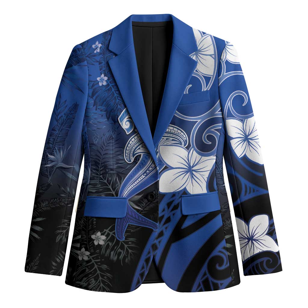 Polynesia Hammerhead Shark Blazer Blue Tribal Pattern With Plumeria LT05 Unisex Blue - Polynesian Pride