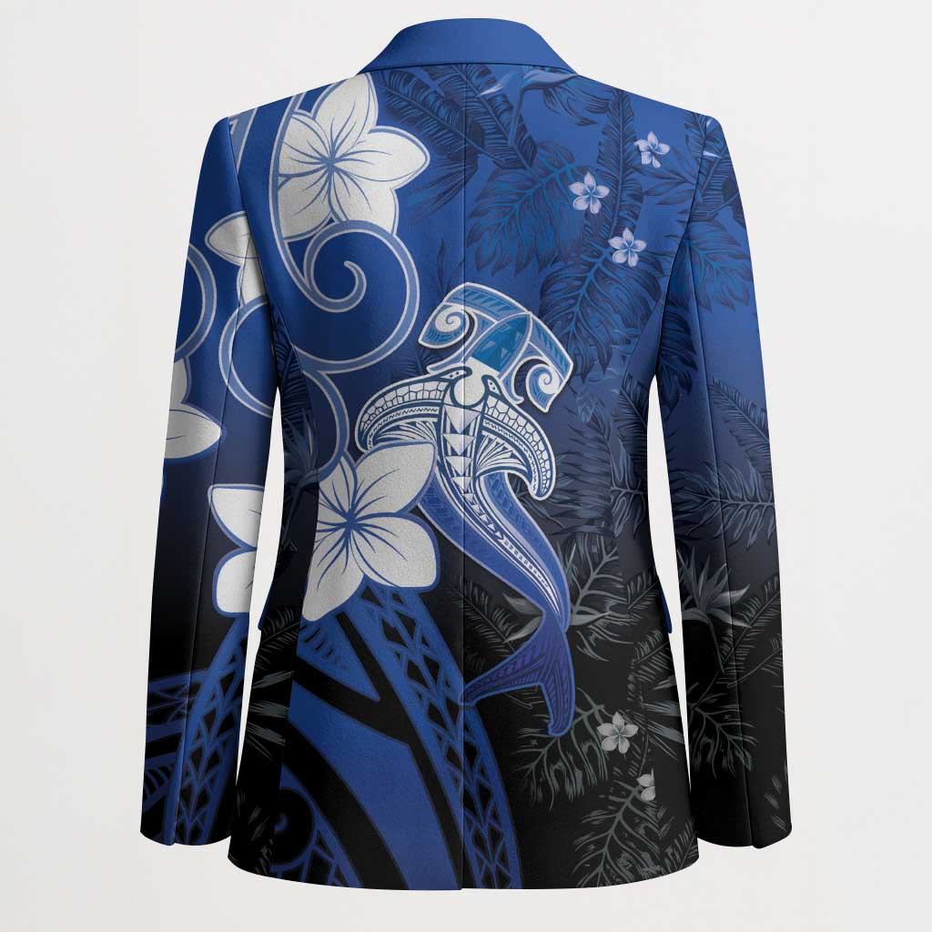 Polynesia Hammerhead Shark Blazer Blue Tribal Pattern With Plumeria LT05 - Polynesian Pride