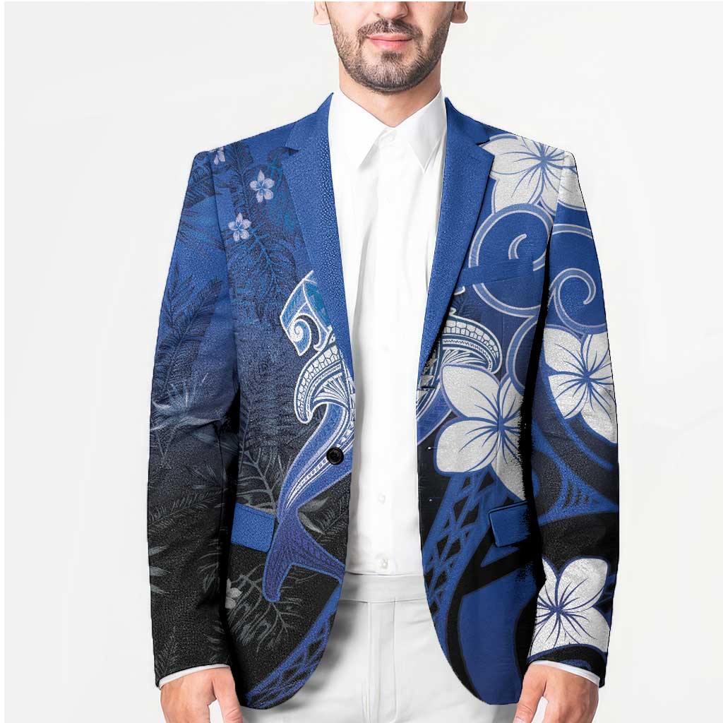 Polynesia Hammerhead Shark Blazer Blue Tribal Pattern With Plumeria LT05 - Polynesian Pride