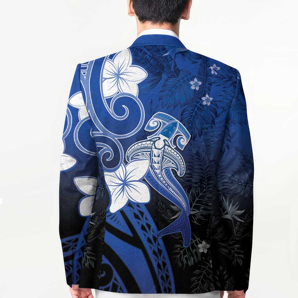 Polynesia Hammerhead Shark Blazer Blue Tribal Pattern With Plumeria LT05 - Polynesian Pride
