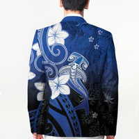 Polynesia Hammerhead Shark Blazer Blue Tribal Pattern With Plumeria LT05 - Polynesian Pride
