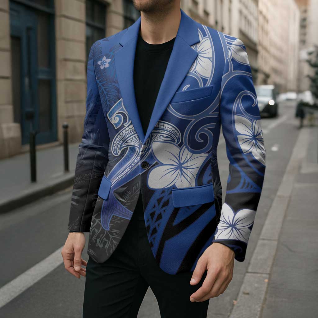 Polynesia Hammerhead Shark Blazer Blue Tribal Pattern With Plumeria LT05 - Polynesian Pride