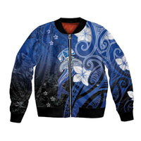 Polynesia Hammerhead Shark Bomber Jacket Blue Tribal Pattern With Plumeria LT05 Unisex Blue - Polynesian Pride