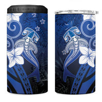 Polynesia Hammerhead Shark 4 in 1 Can Cooler Tumbler Blue Tribal Pattern With Plumeria LT05 One Size: 16 oz Blue - Polynesian Pride