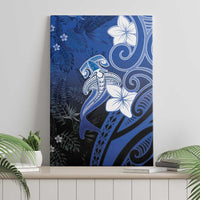 Polynesia Hammerhead Shark Canvas Wall Art Blue Tribal Pattern With Plumeria - Polynesian Pride