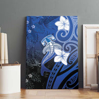 Polynesia Hammerhead Shark Canvas Wall Art Blue Tribal Pattern With Plumeria - Polynesian Pride