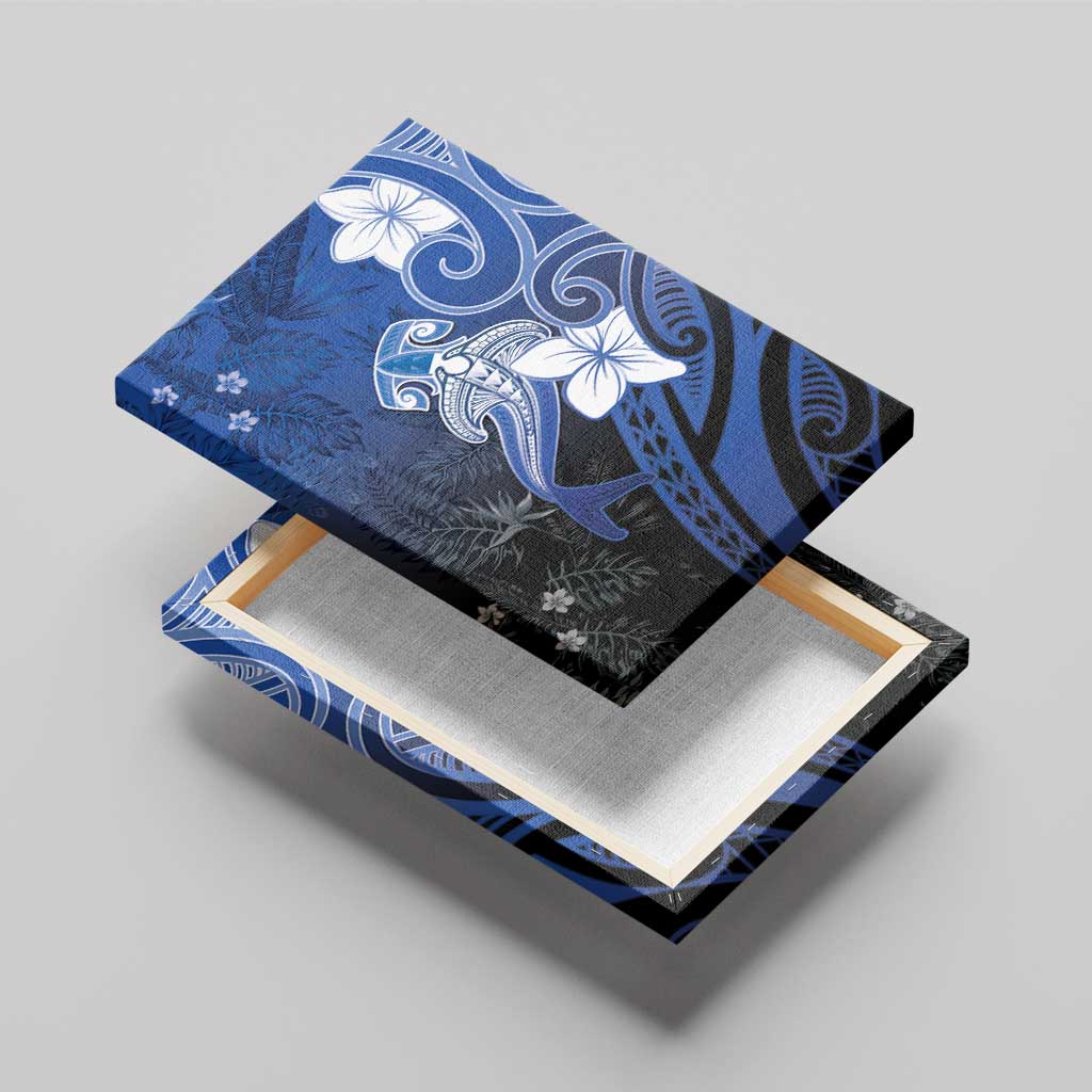 Polynesia Hammerhead Shark Canvas Wall Art Blue Tribal Pattern With Plumeria - Polynesian Pride