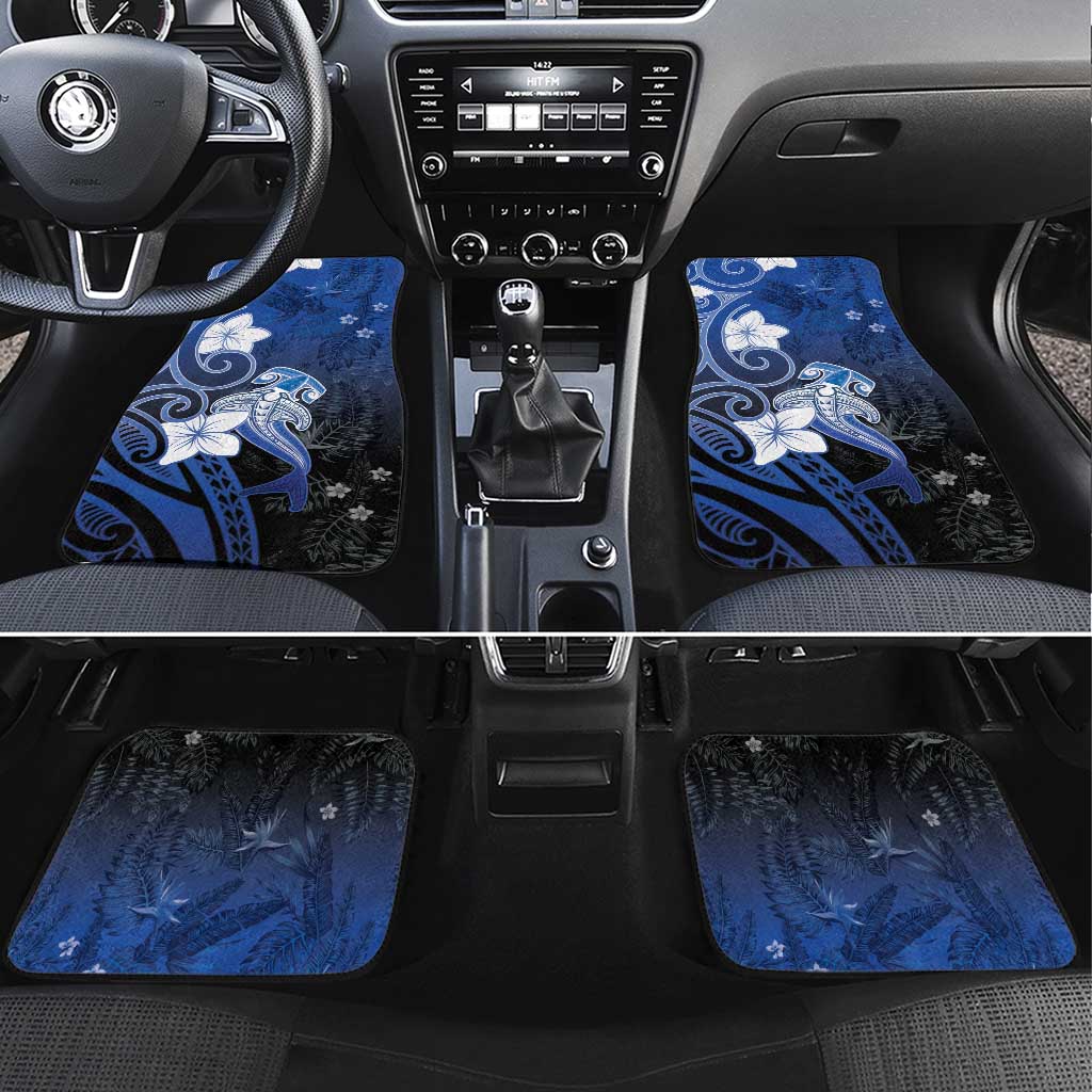 Polynesia Hammerhead Shark Car Mats Blue Tribal Pattern With Plumeria LT05 Set 4pcs Blue - Polynesian Pride