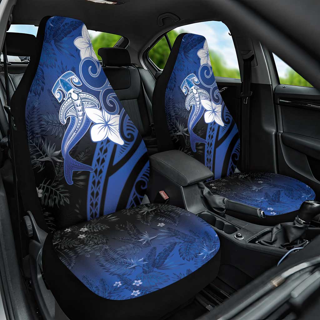 Polynesia Hammerhead Shark Car Seat Cover Blue Tribal Pattern With Plumeria LT05 One Size Blue - Polynesian Pride