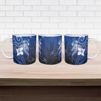 Polynesia Hammerhead Shark Ceramic Mug Blue Tribal Pattern With Plumeria LT05 - Polynesian Pride