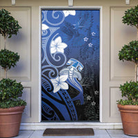 Polynesia Hammerhead Shark Door Cover Blue Tribal Pattern With Plumeria LT05 Blue - Polynesian Pride
