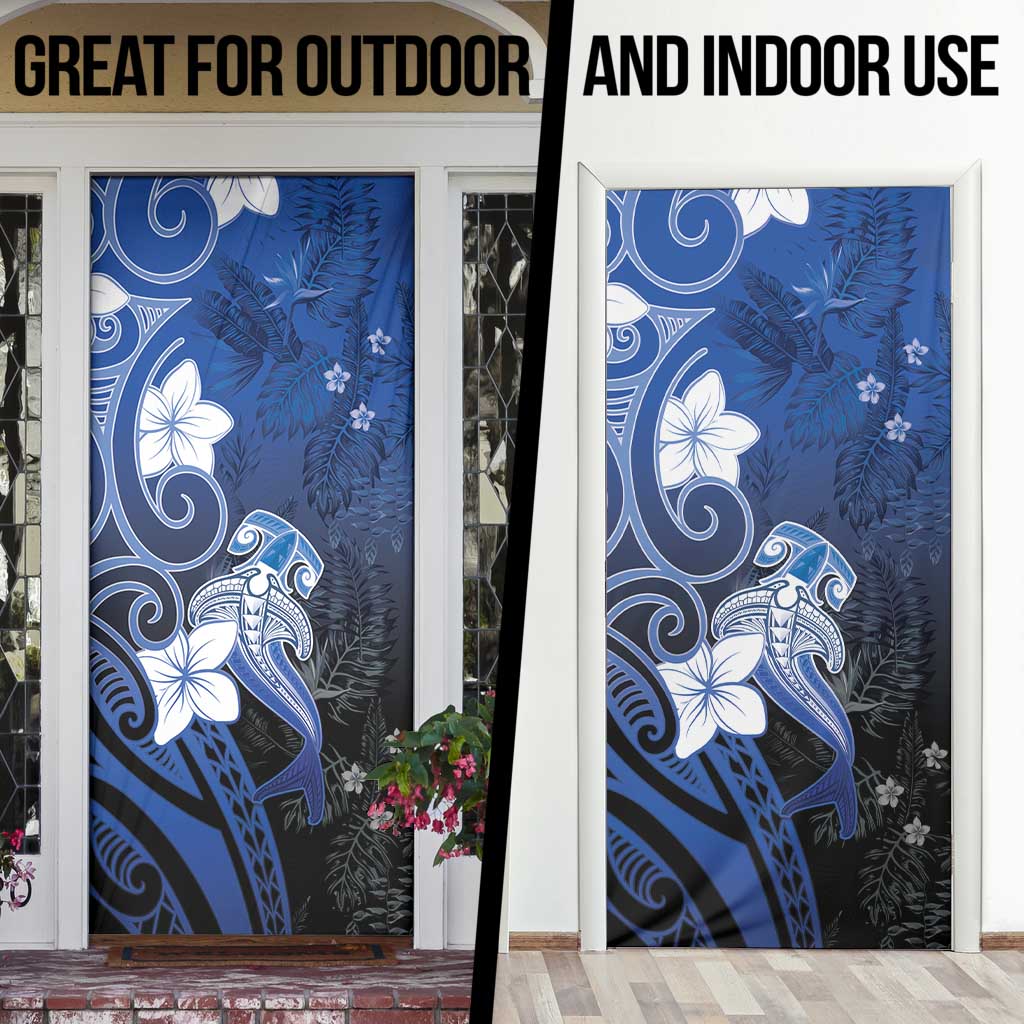 Polynesia Hammerhead Shark Door Cover Blue Tribal Pattern With Plumeria LT05 - Polynesian Pride