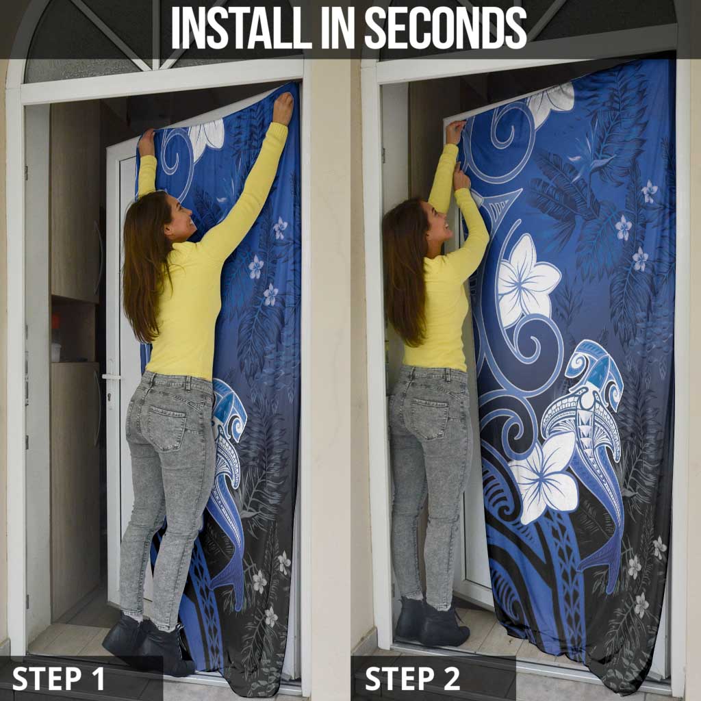 Polynesia Hammerhead Shark Door Cover Blue Tribal Pattern With Plumeria LT05 - Polynesian Pride